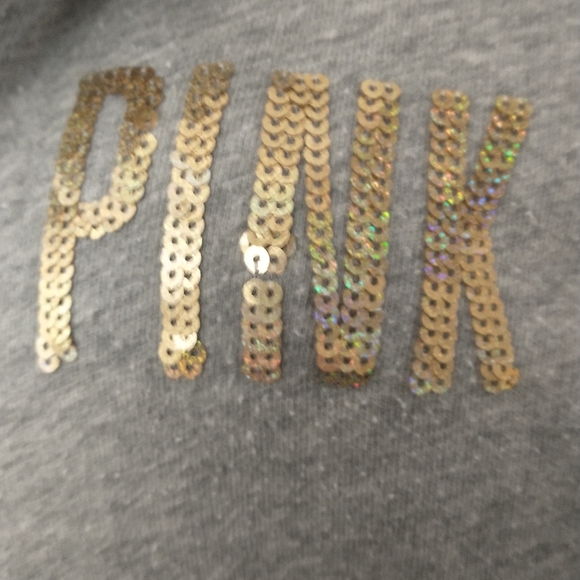 PINK By VS Gray Zip-Up Hoodie with Gold Lettering, Size Small - Picture 3 of 6